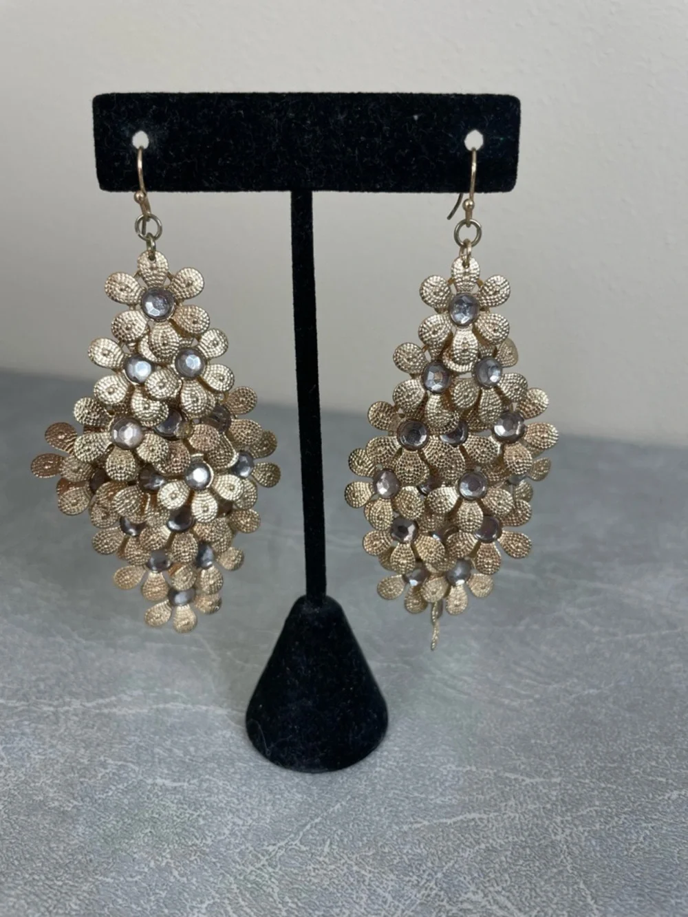Gold Floral Cluster Dangle Earrings - Elegant Women's Jewelry